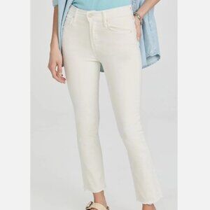 MOTHER The Mid Rise Dazzler Crop Fray Jeans in Cream Puffs. Size 24